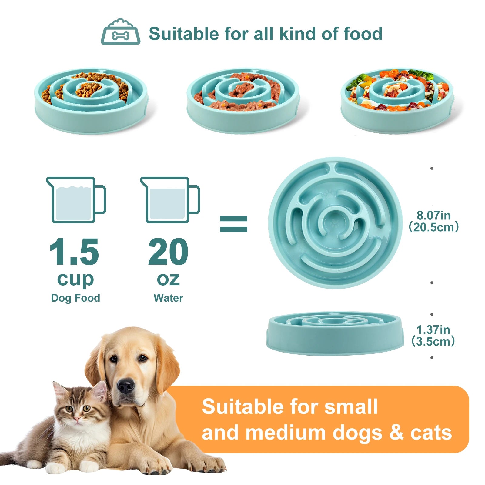 Comedero Lento para Perros Antiahogo-Plato Antideslizante para Comer Despacio-Perros  Pequeños, Medianos y Grandes.